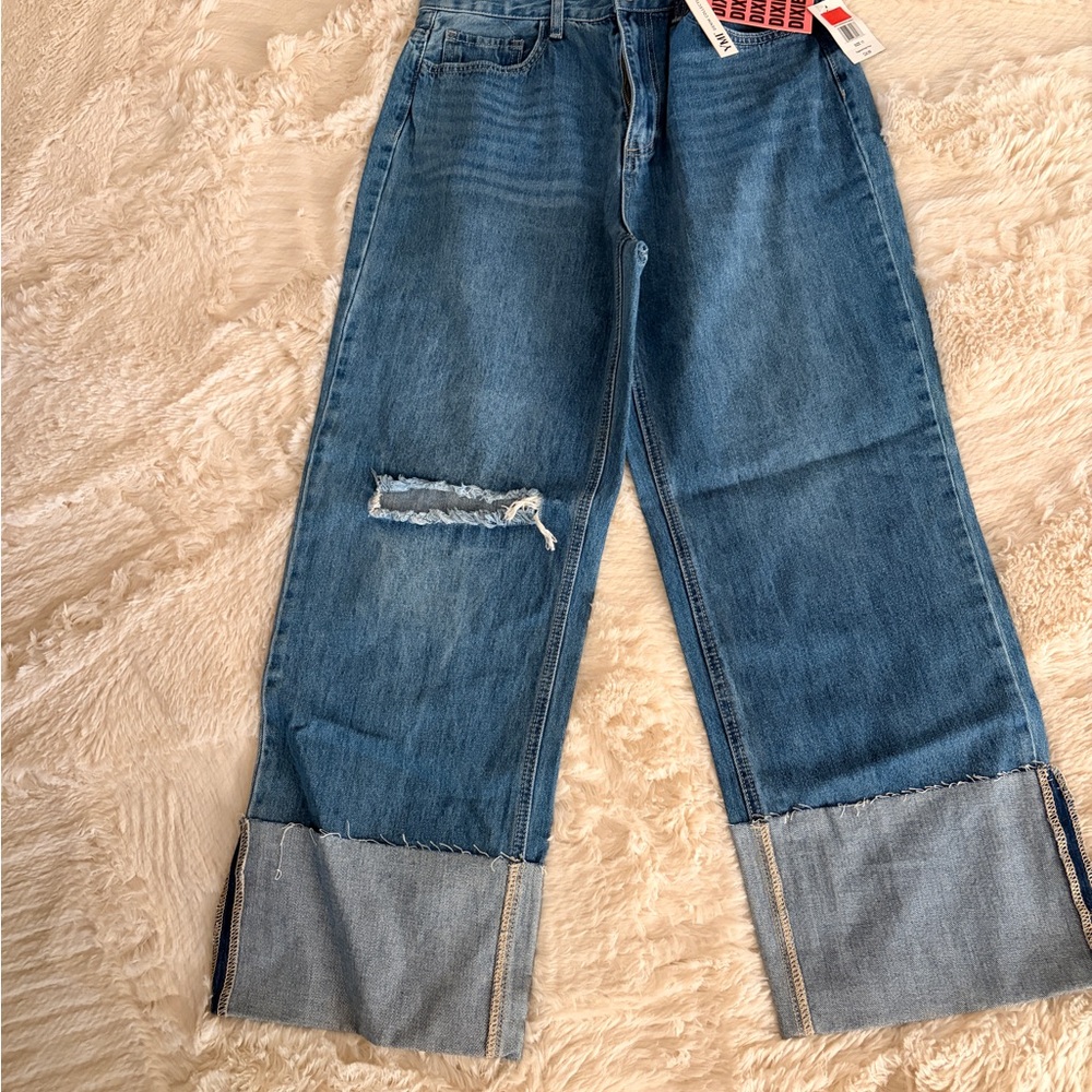 YMI Blue Wide-Leg Distressed Cuffed Jeans